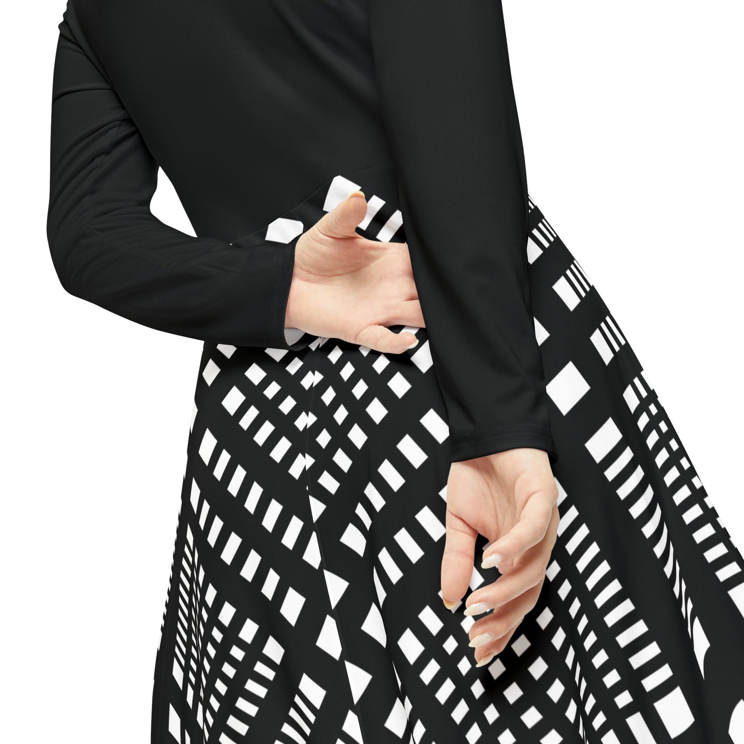 Black and White Plaid Long Sleeve Dress