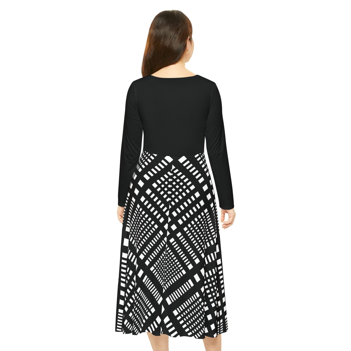 Black and White Plaid Long Sleeve Dress