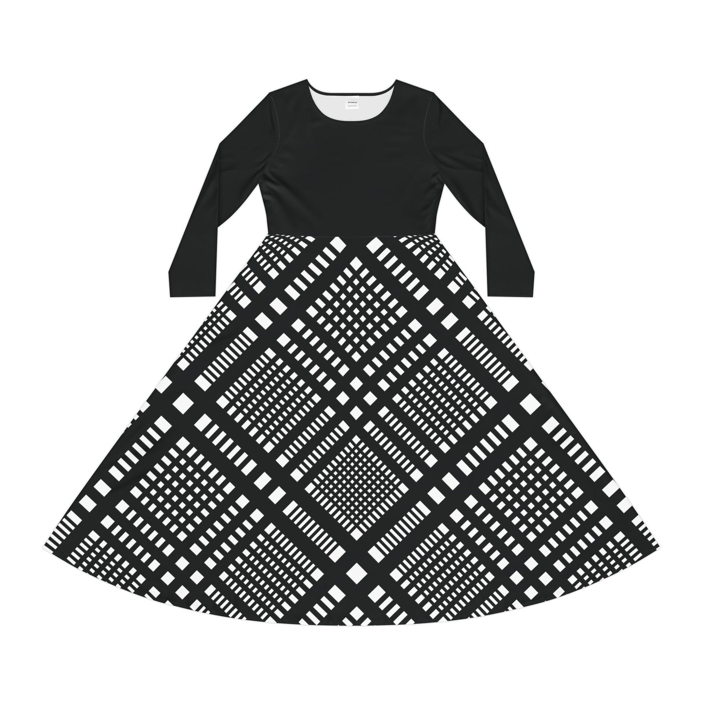 Black and White Plaid Long Sleeve Dress