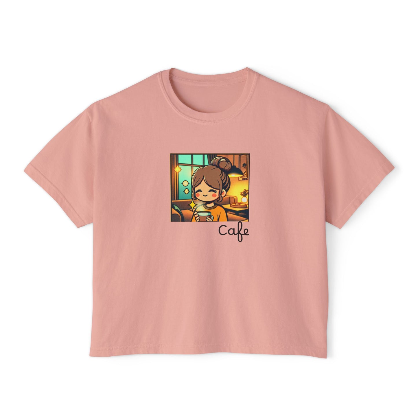 Cozy Cafe Women's Boxy Tee - Cute Graphic Top for Coffee Lovers