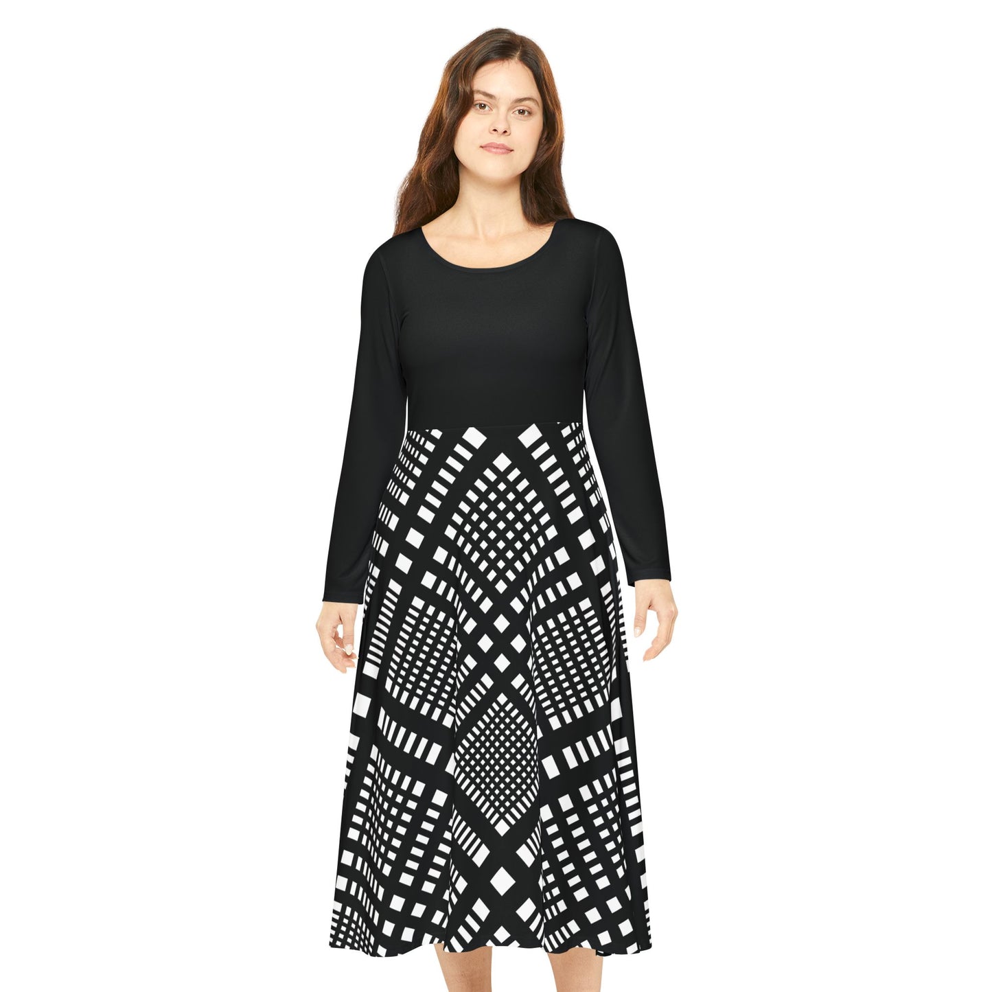 Black and White Plaid Long Sleeve Dress