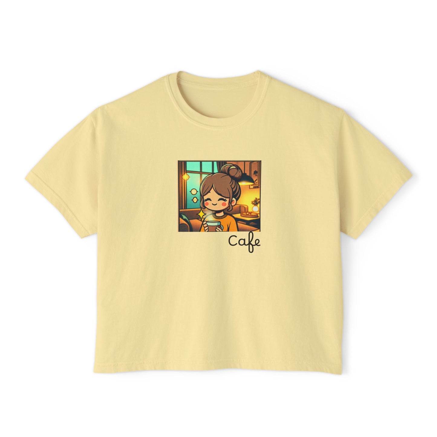 Cozy Cafe Women's Boxy Tee - Cute Graphic Top for Coffee Lovers