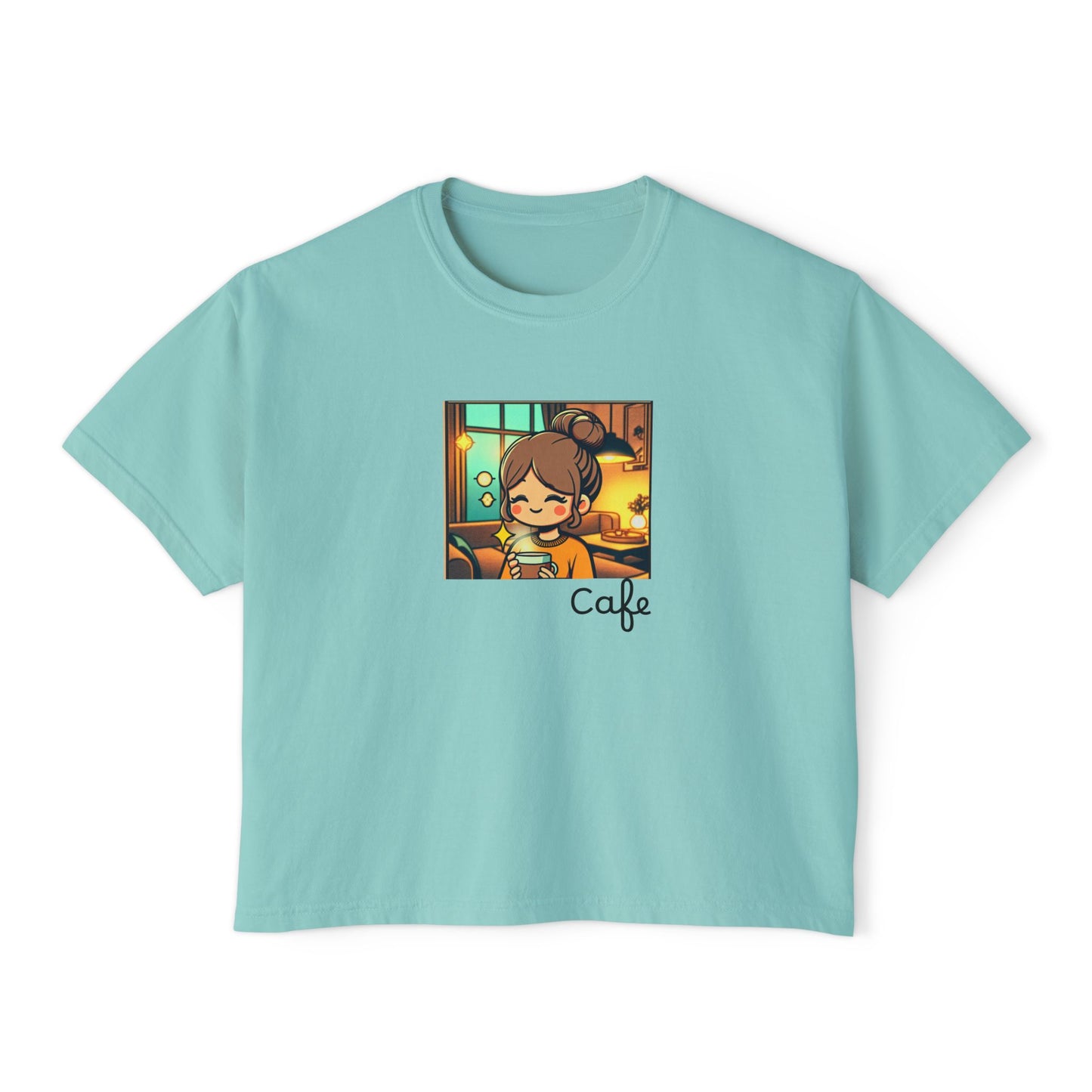 Cozy Cafe Women's Boxy Tee - Cute Graphic Top for Coffee Lovers