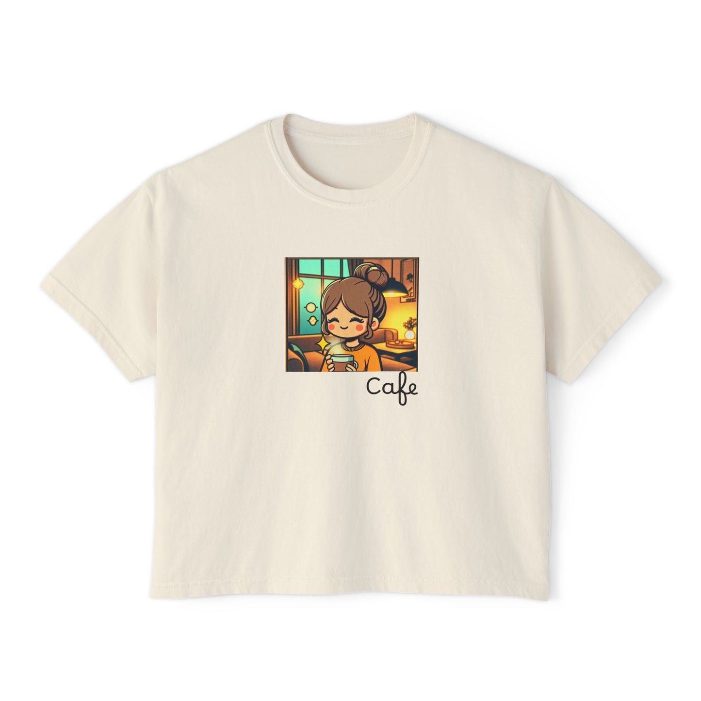 Cozy Cafe Women's Boxy Tee - Cute Graphic Top for Coffee Lovers