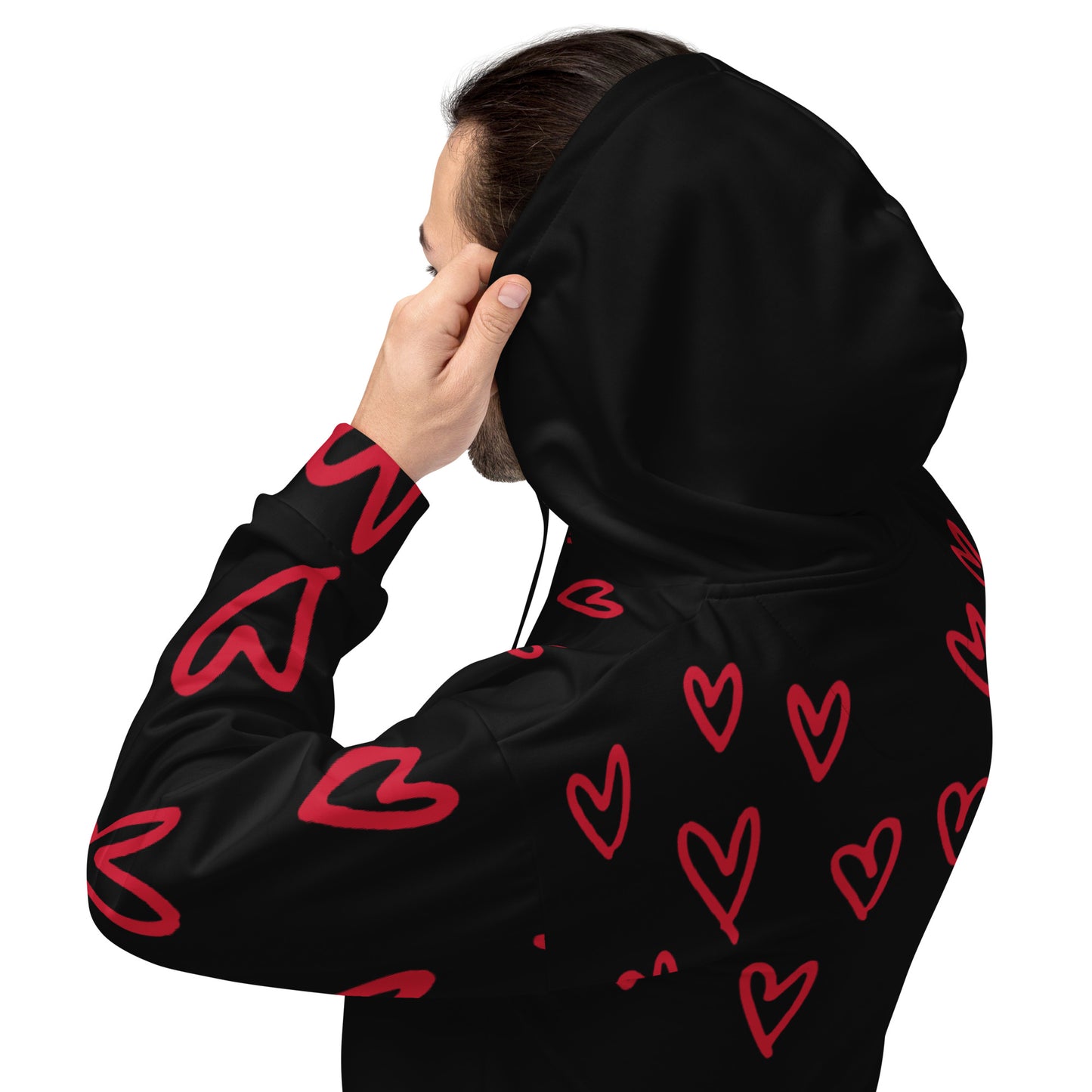 Black with Red Hearts Hoodie B&T+