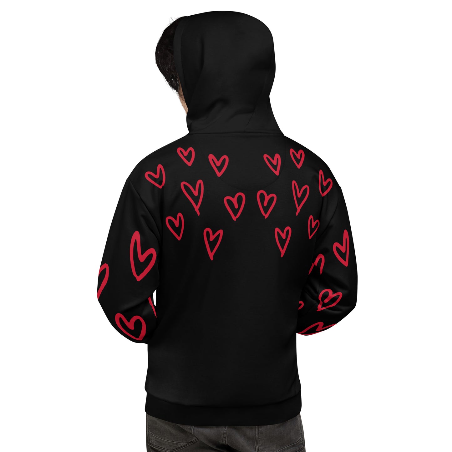 Black with Red Hearts Hoodie B&T+