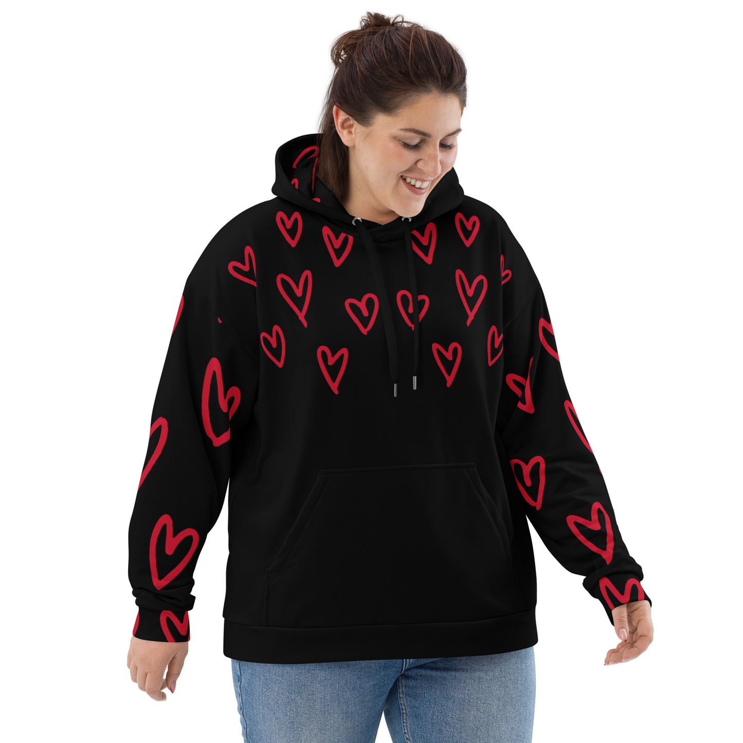 Black with Red Hearts Hoodie B&T+