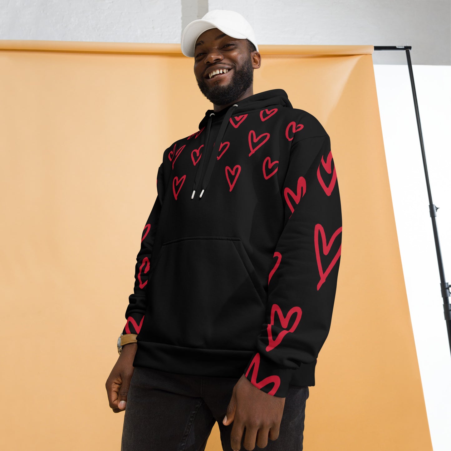 Black with Red Hearts Hoodie B&T+