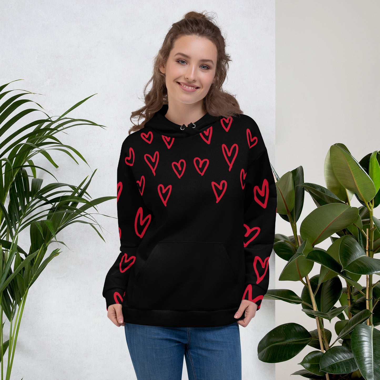 Black with Red Hearts Hoodie B&T+