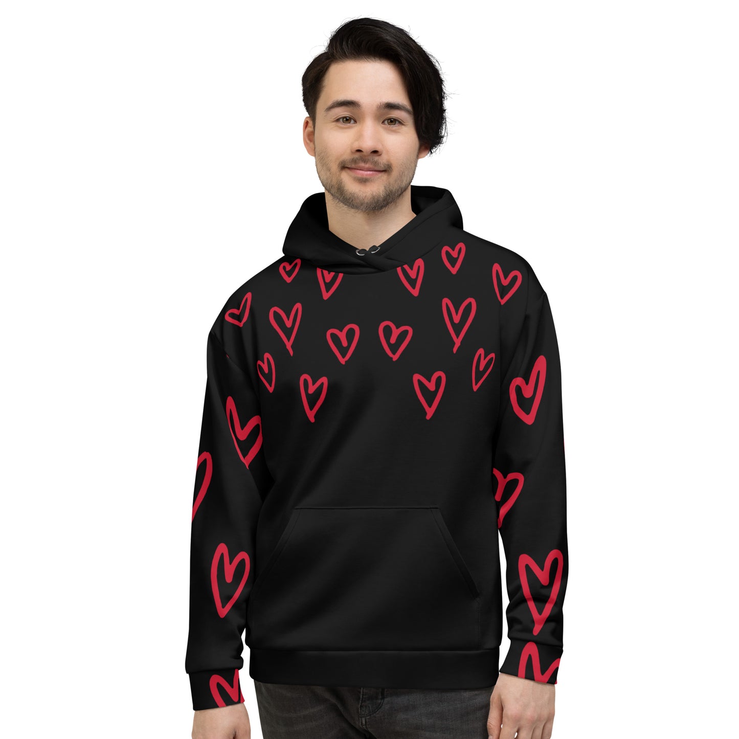 Black with Red Hearts Hoodie B&T+
