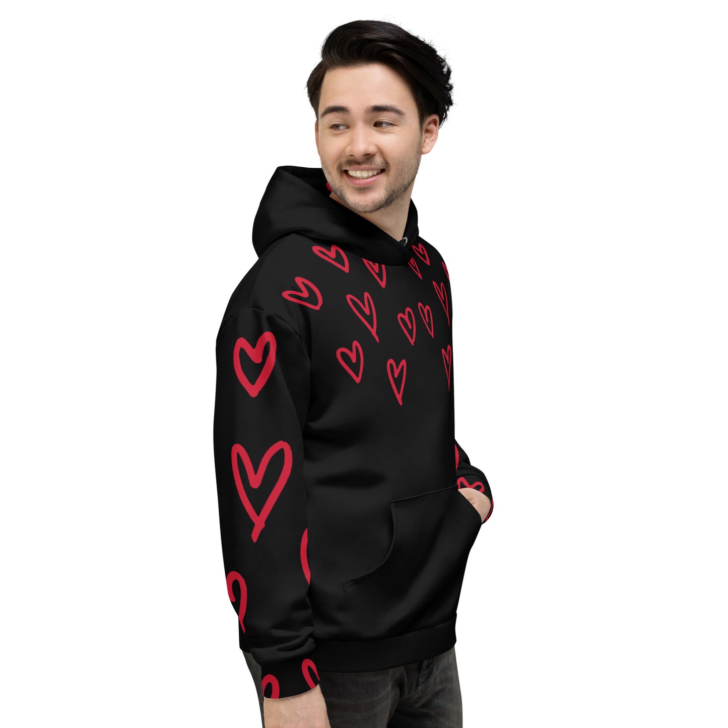 Black with Red Hearts Hoodie B&T+