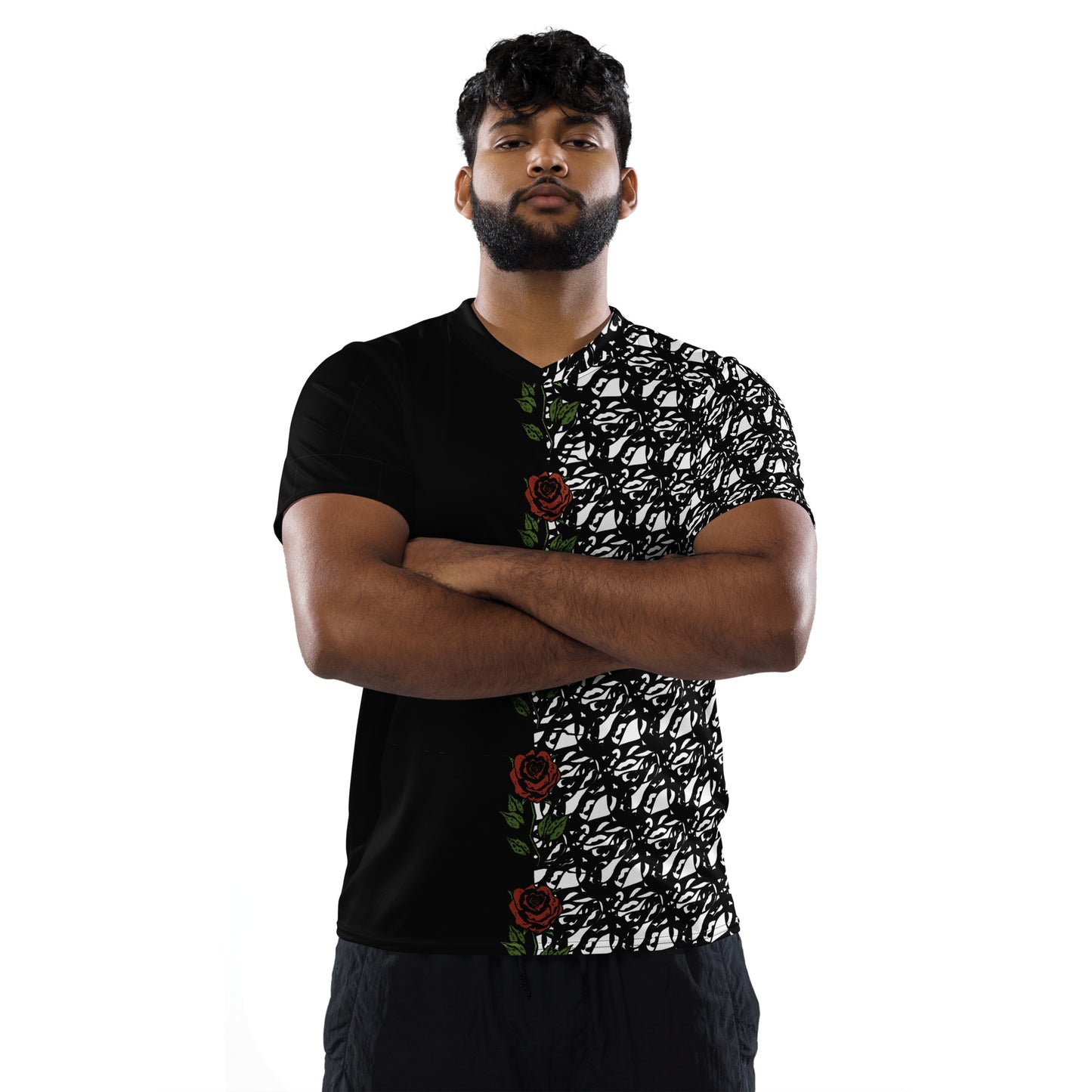 Black and White Rose Jersey Shirt B&T+