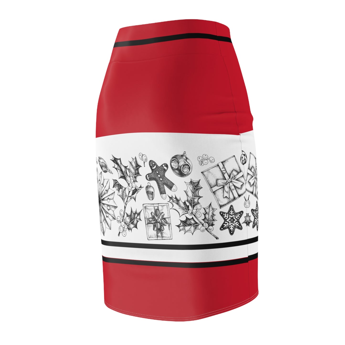 Festive Women's Pencil Skirt with Holiday Motifs