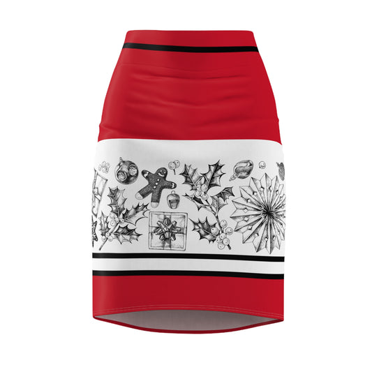 Festive Women's Pencil Skirt with Holiday Motifs