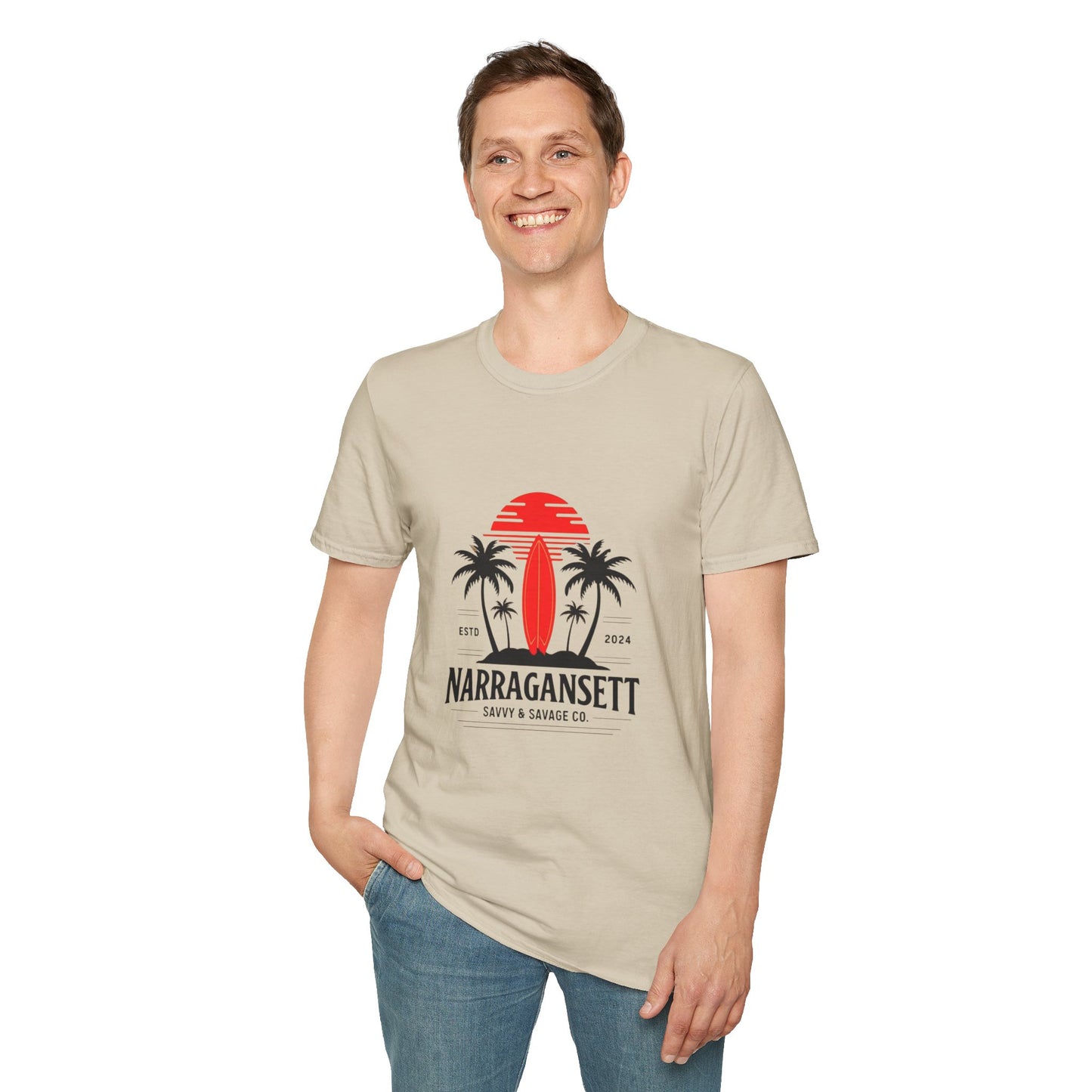 Narragansett Sunset Palm Softstyle T-Shirt | Casual Summer Vibes