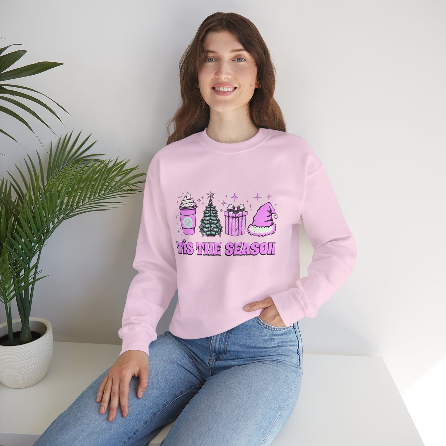 Tis the Season Pink holiday Crewneck Sweatshirt - Unisex Heavy Blend for Festive Comfort