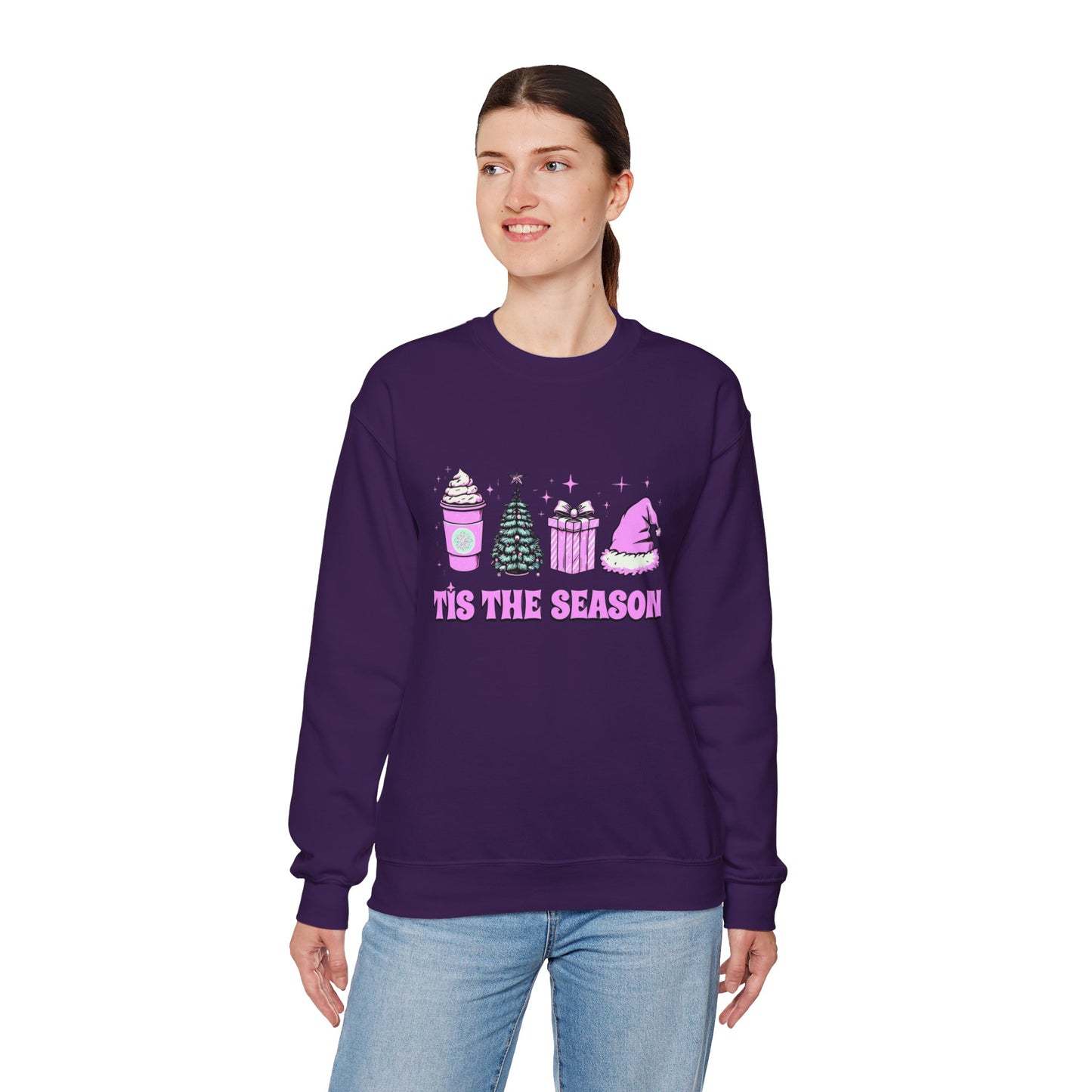 Tis the Season Pink holiday Crewneck Sweatshirt - Unisex Heavy Blend for Festive Comfort