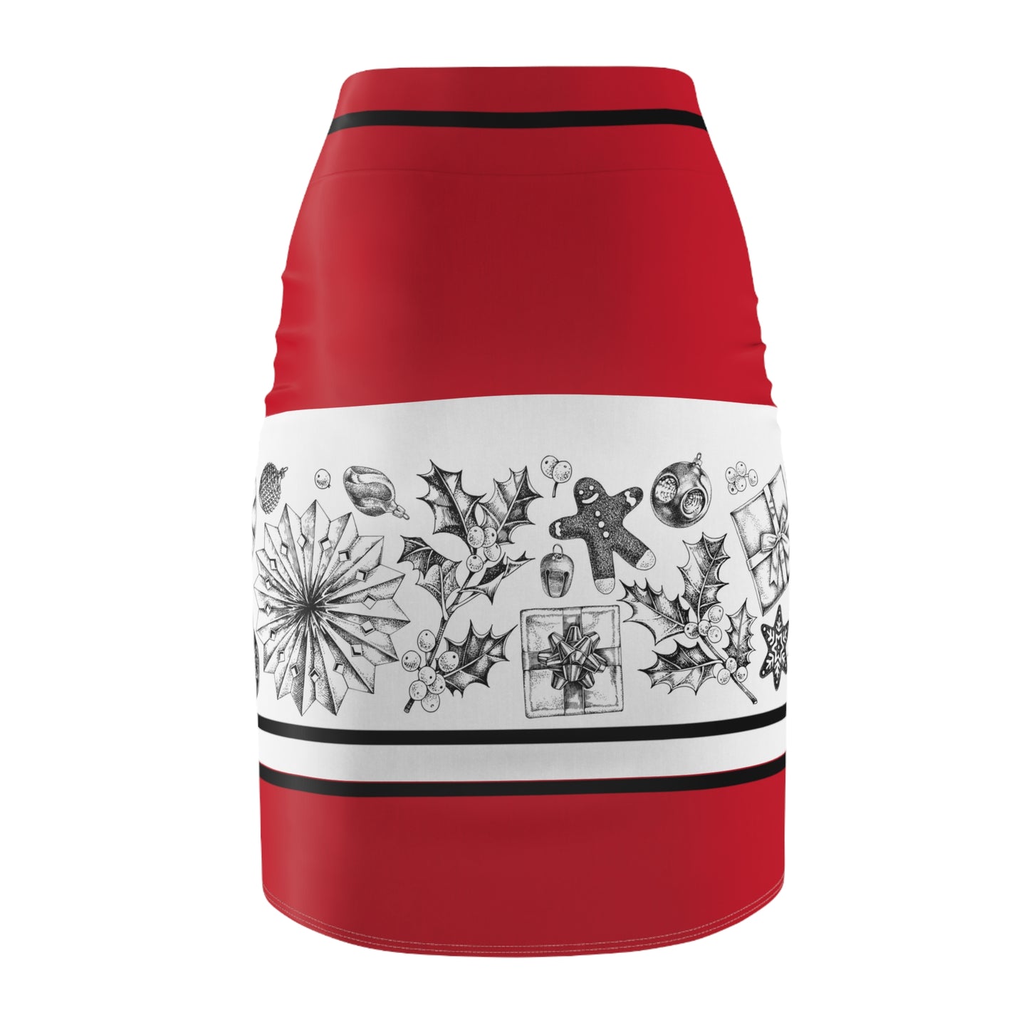 Festive Women's Pencil Skirt with Holiday Motifs