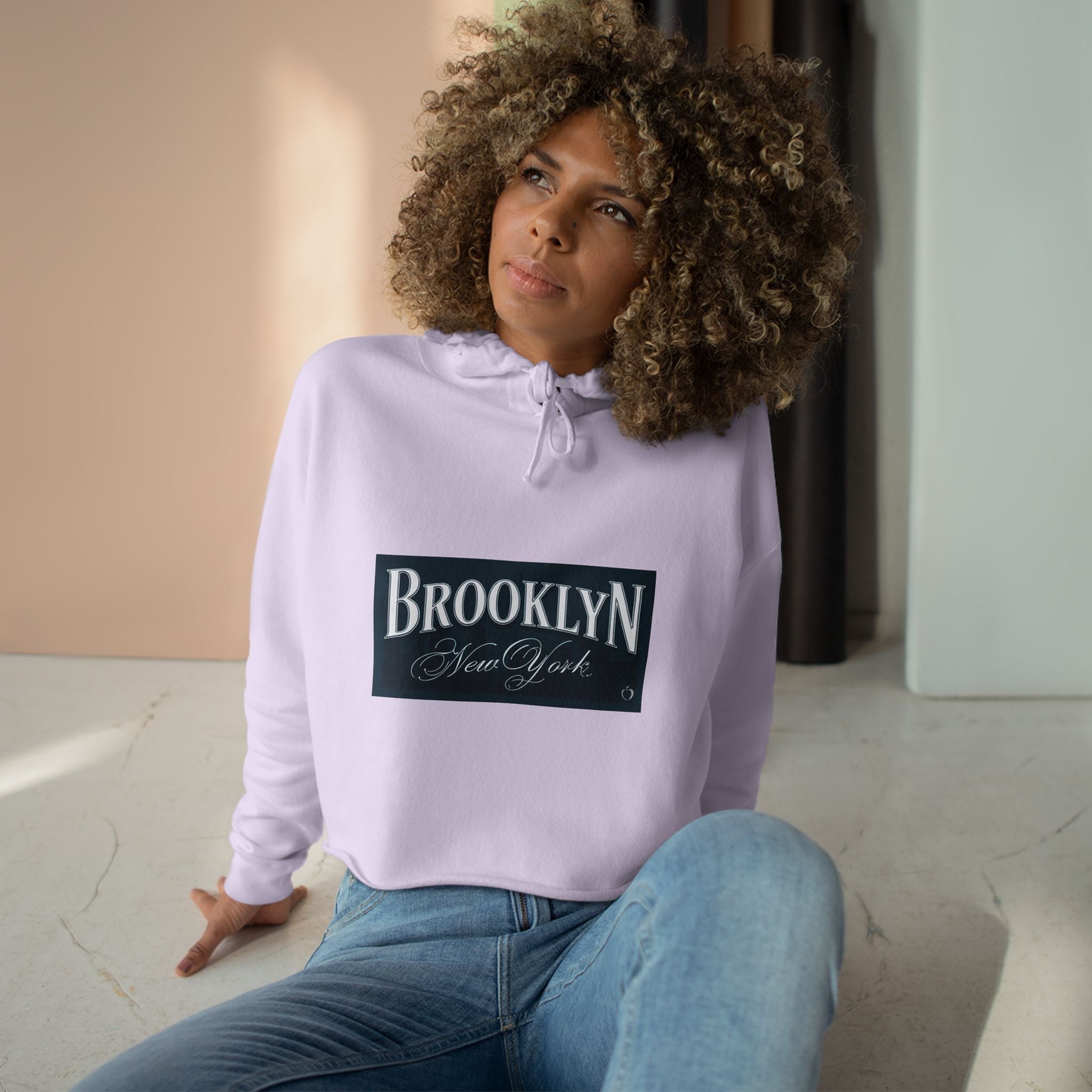 Brooklyn purple hoodie on model 
