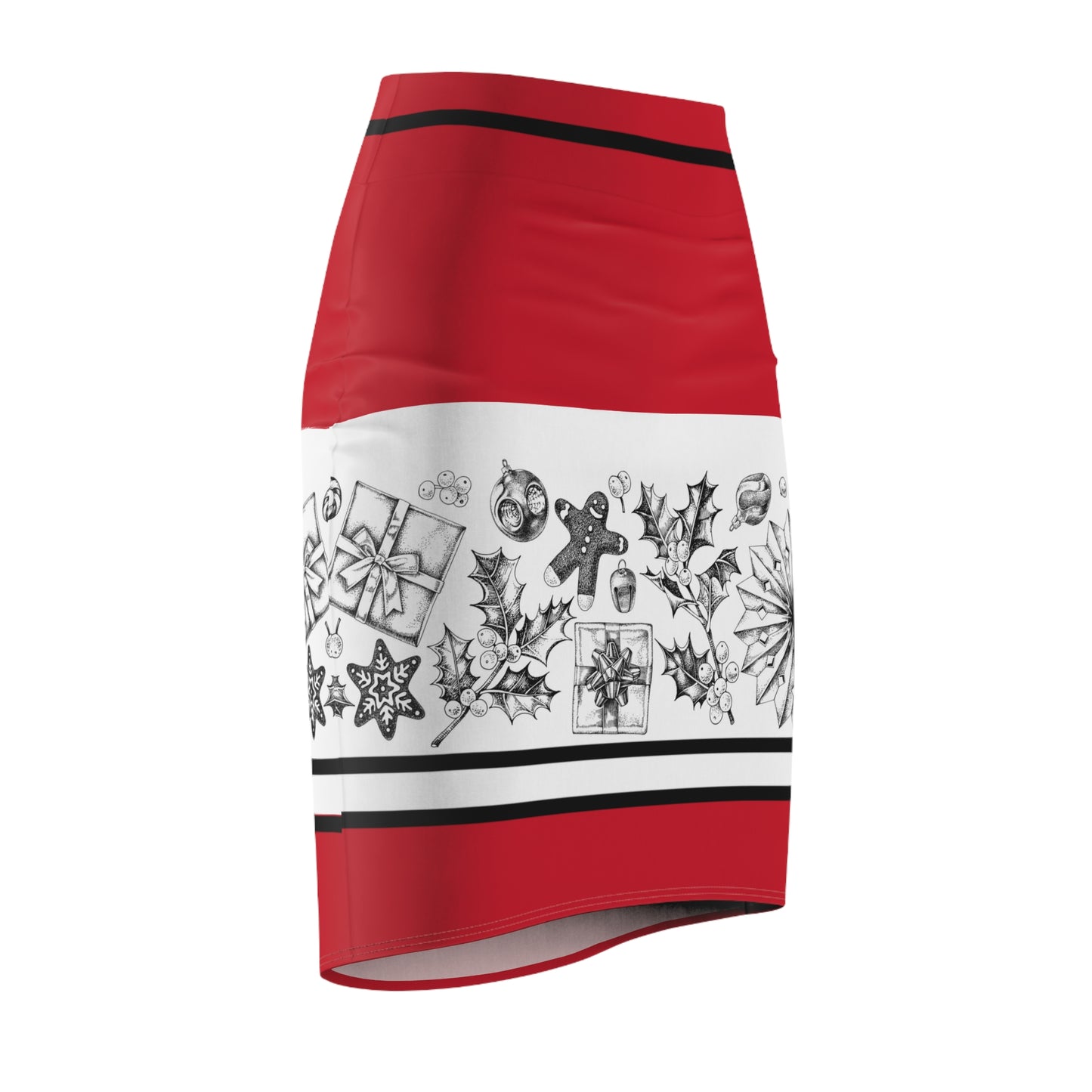 Festive Women's Pencil Skirt with Holiday Motifs