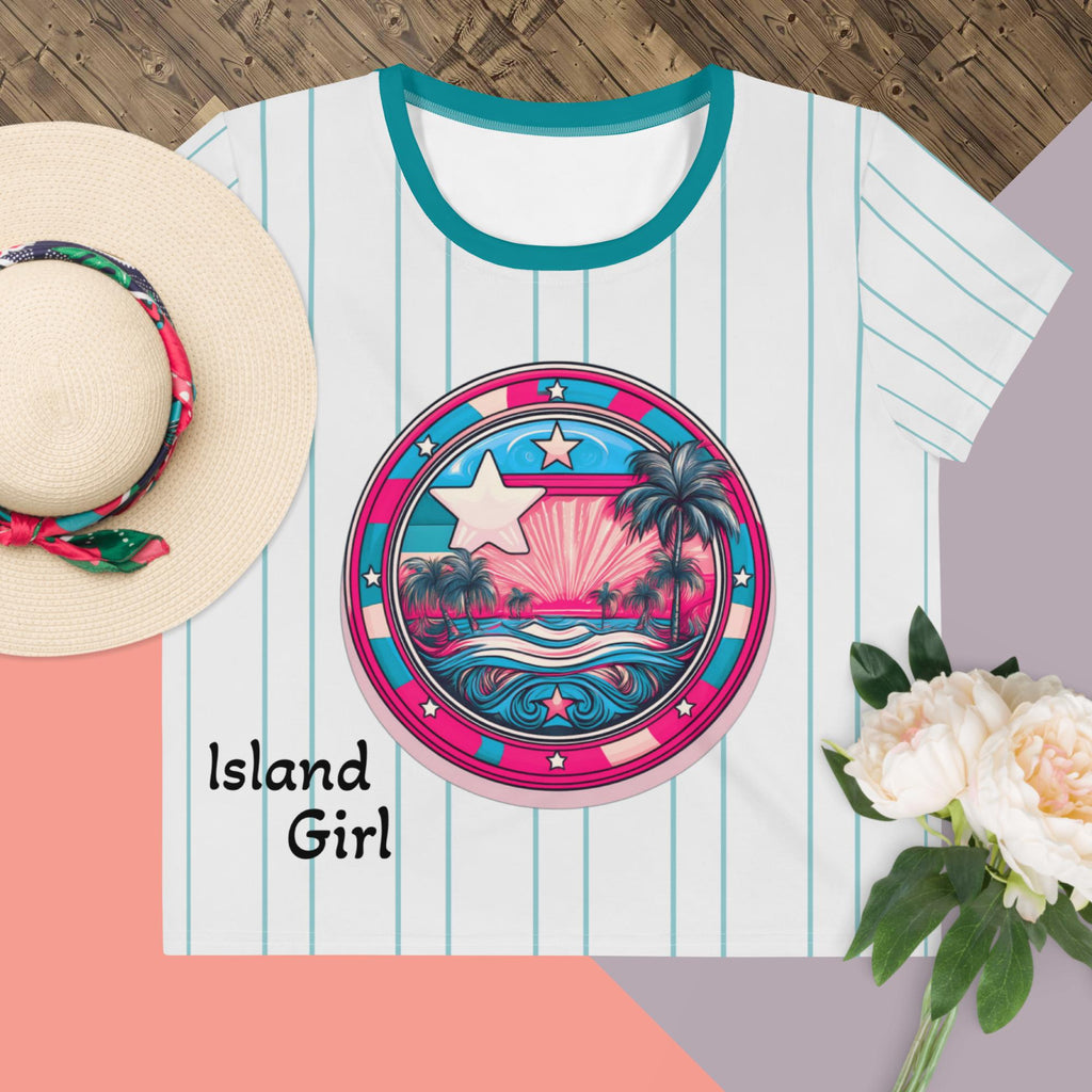 Island girl pink and blue loose crop top