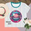 Island girl pink and blue loose crop top