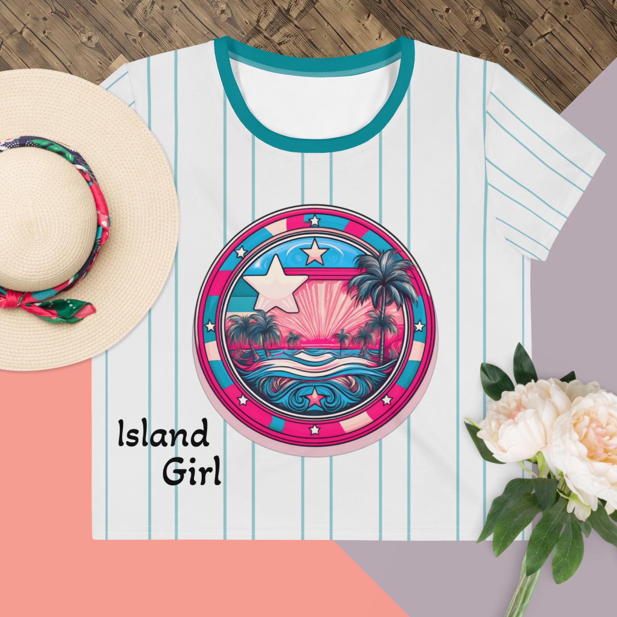 Island girl pink and blue loose crop top