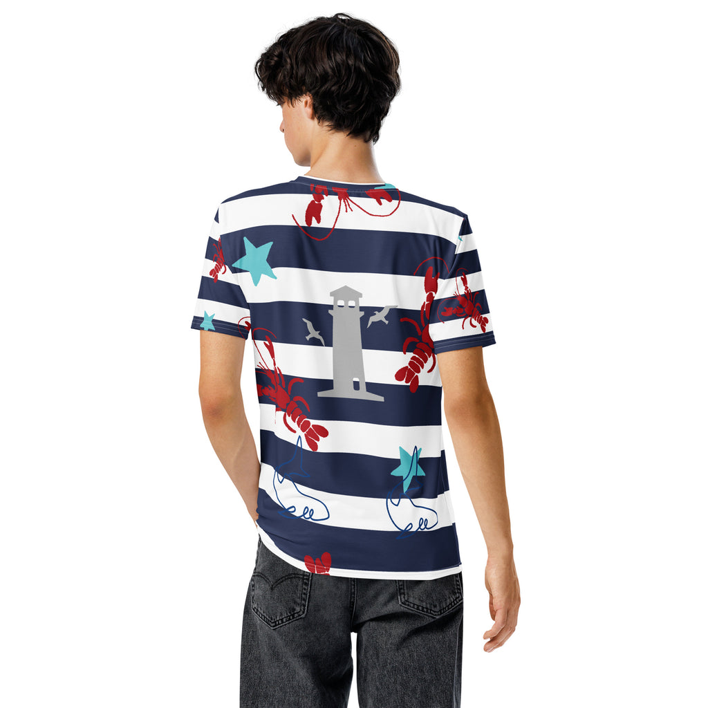 Rhode Island Anchor all-over print men's crew neck t-shirt – Back view.