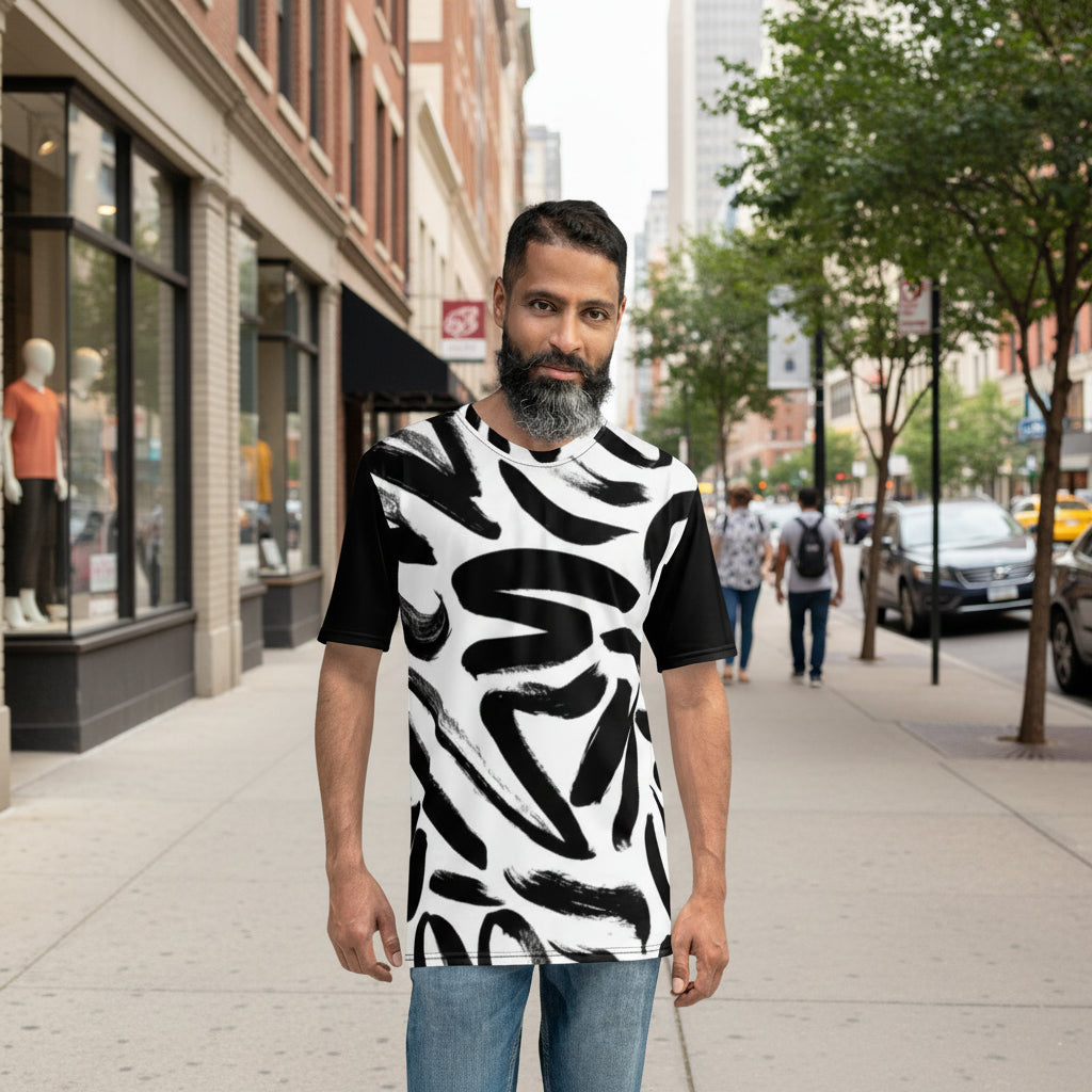 Black and White Scribble All-Over Print T-Shirt