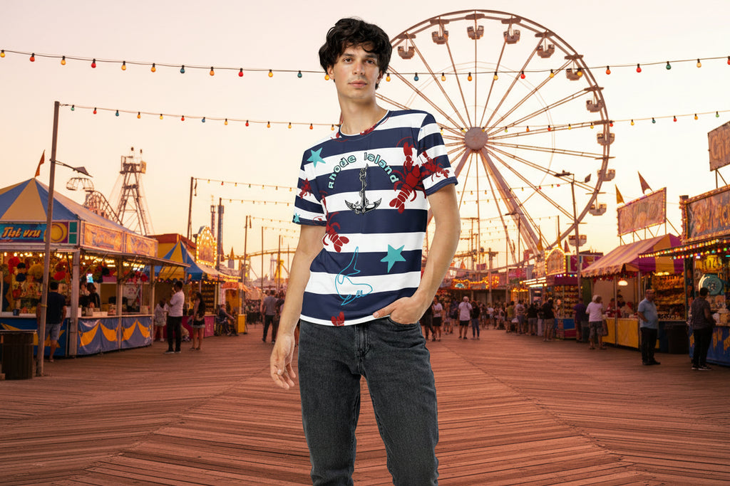 Rhode Island Anchor all-over print men's crew neck t-shirt – front view.