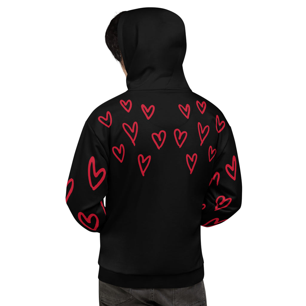 Black with Red Hearts Hoodie B&T+