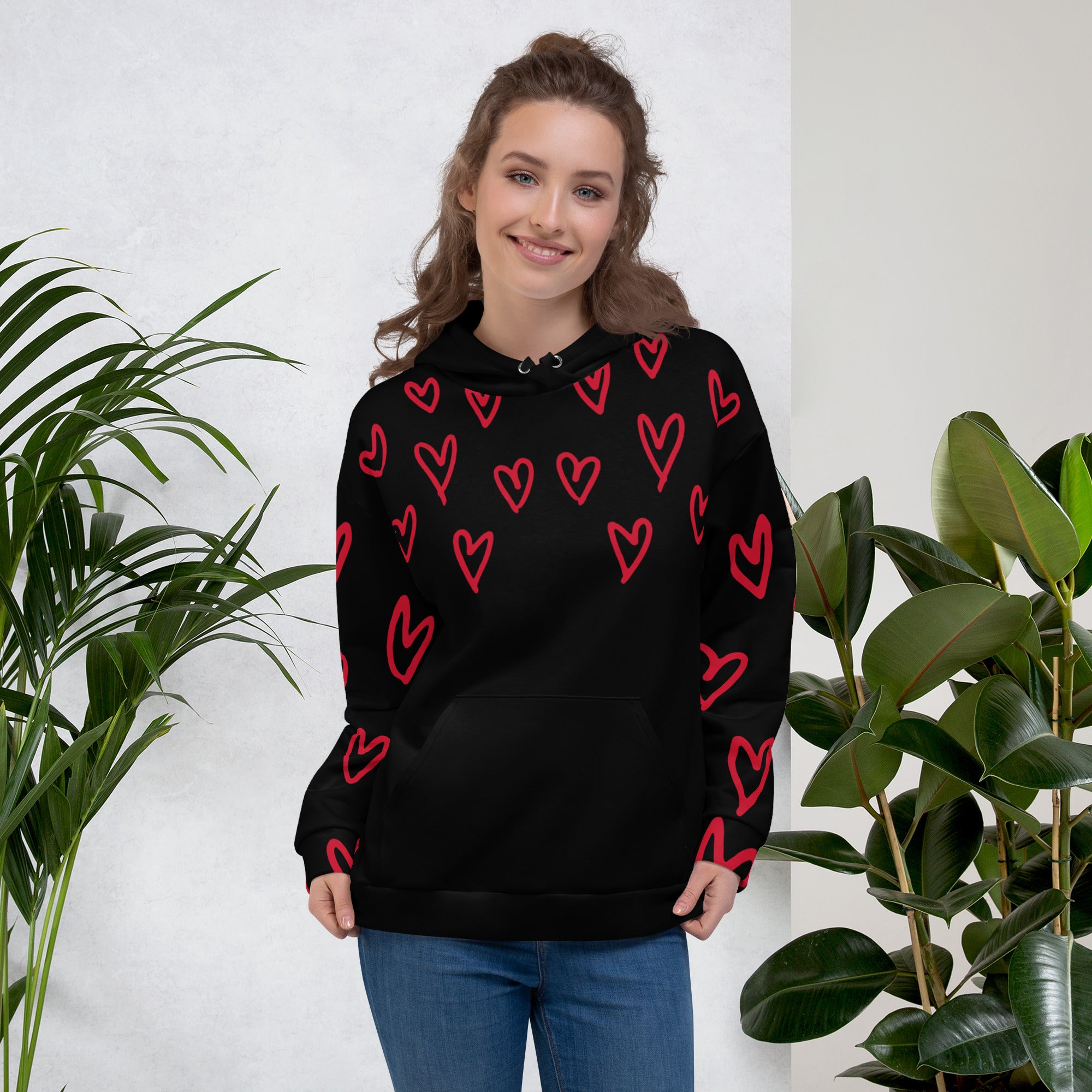 Black with Red Hearts Hoodie B&T+