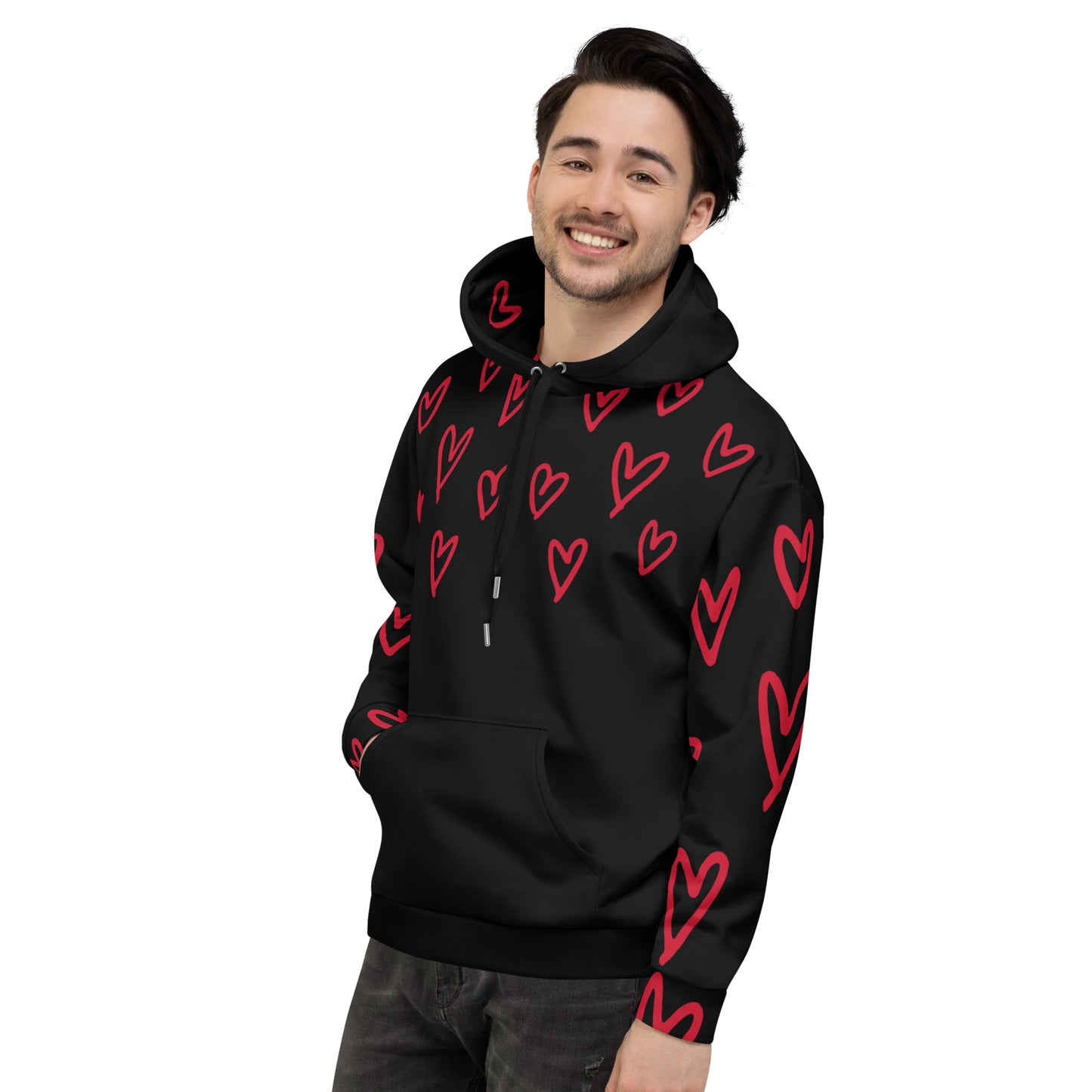 Black with Red Hearts Hoodie B&T+