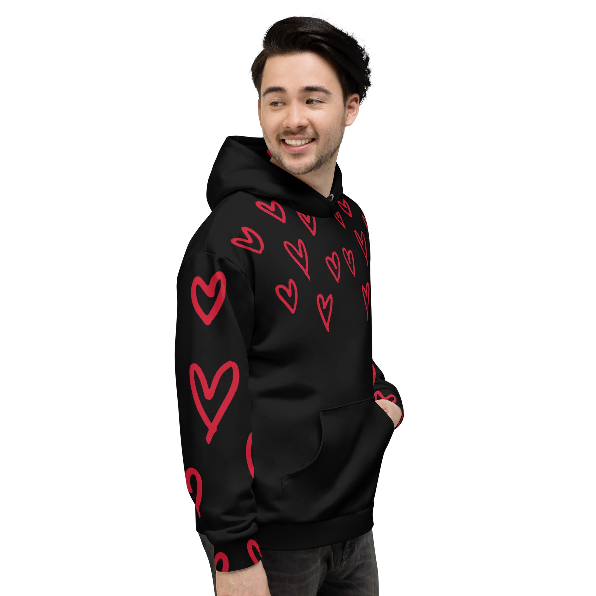 Black with Red Hearts Hoodie B&T+