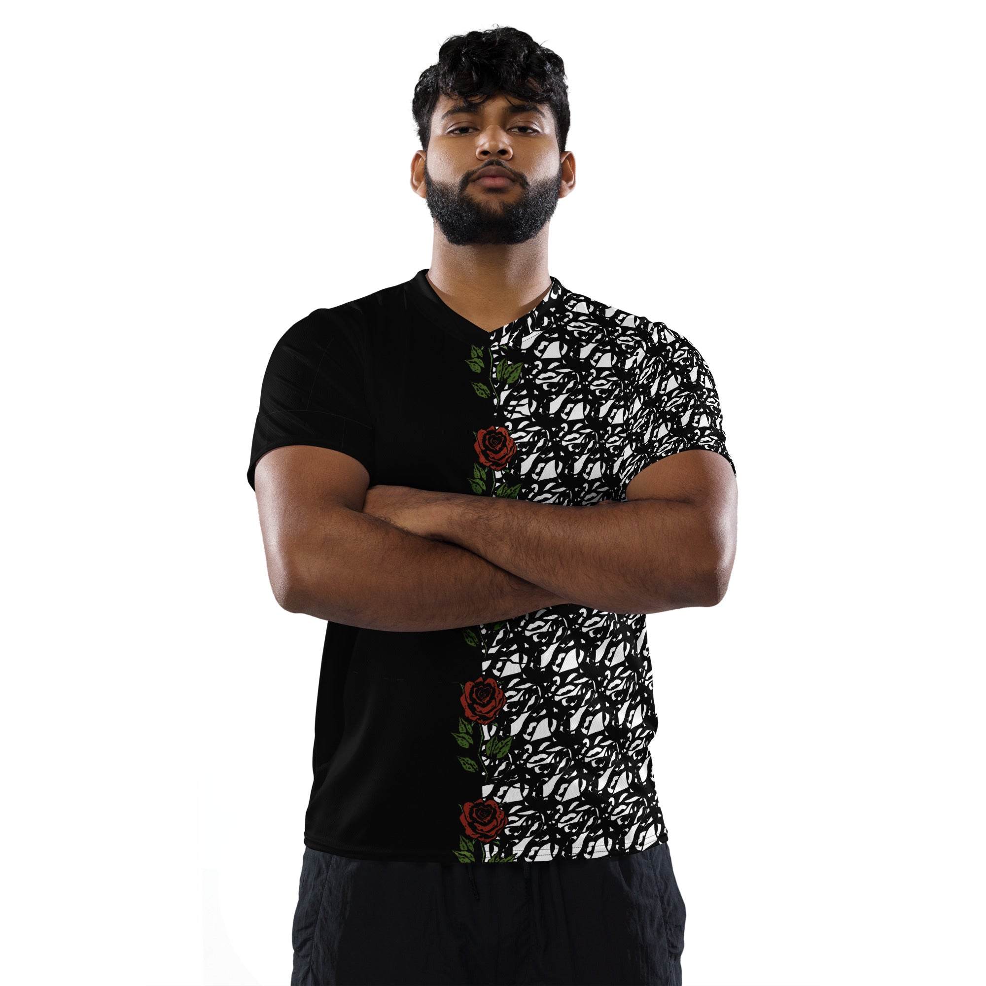 Black and White Rose Jersey Shirt B&T+