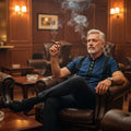 Man smoking a cigar in a bar setting