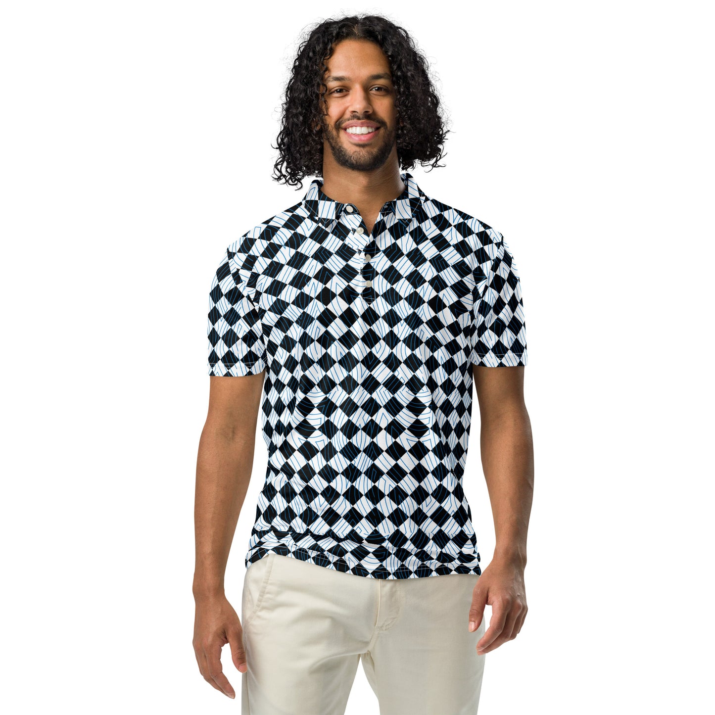 Men’s slim fit polo Midnight Chessboard