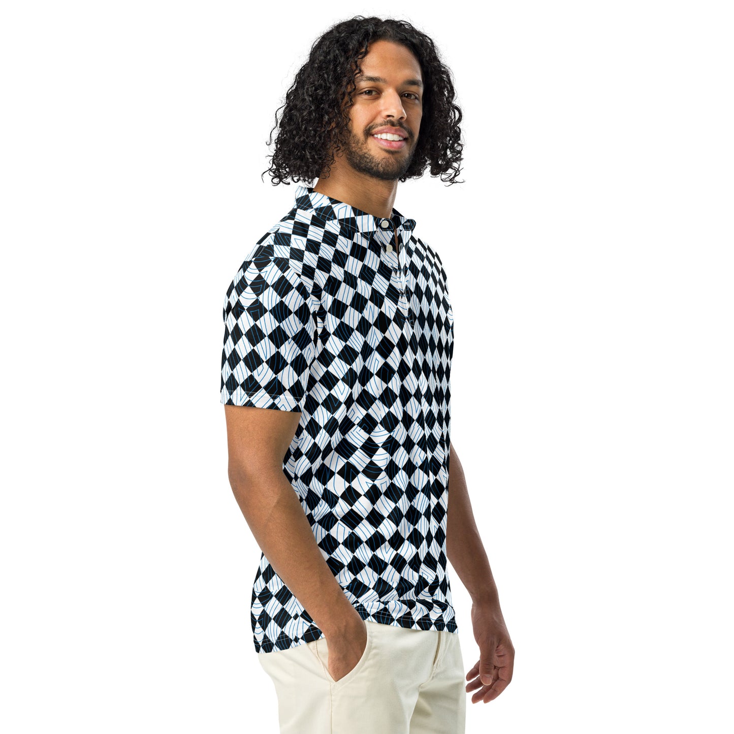 Men’s slim fit polo Midnight Chessboard